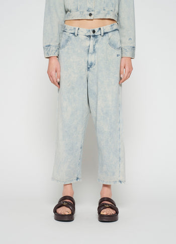 washed pants fleece | blue denim