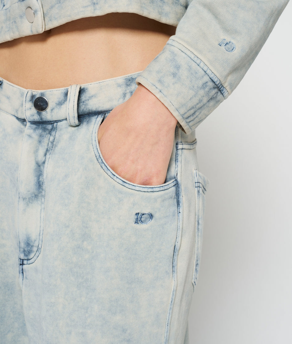 washed pants fleece | blue denim