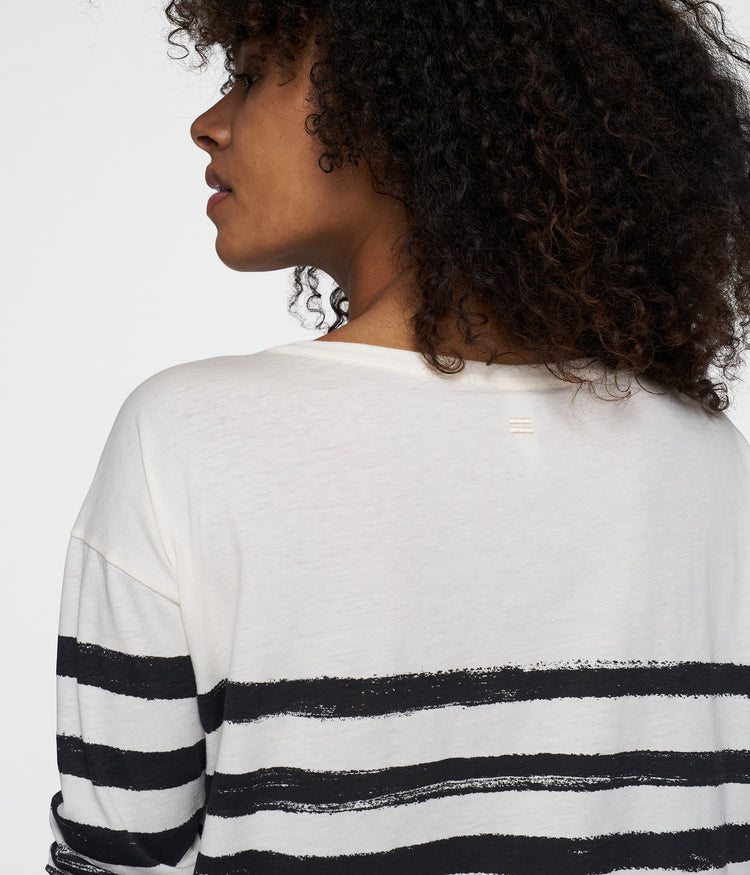 long sleeve tee painted stripes | ecru