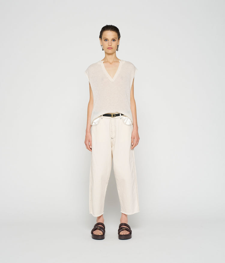 v-neck top knit | ecru