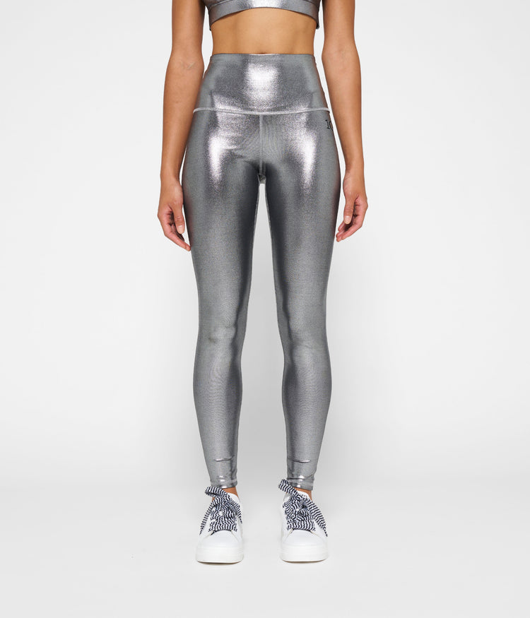 shiny yoga leggings | silver