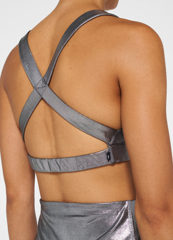 shiny sporty bra | silver