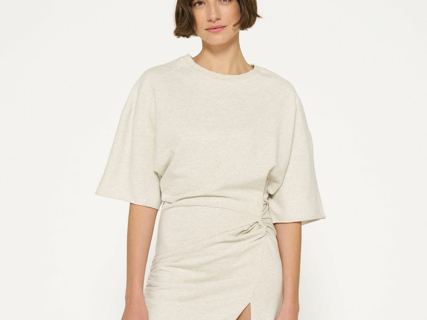 shortsleeve mini dress fleece | soft white melee