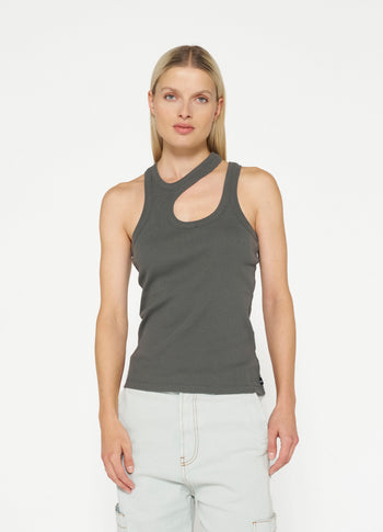 cut out tank top rib | oil grey
