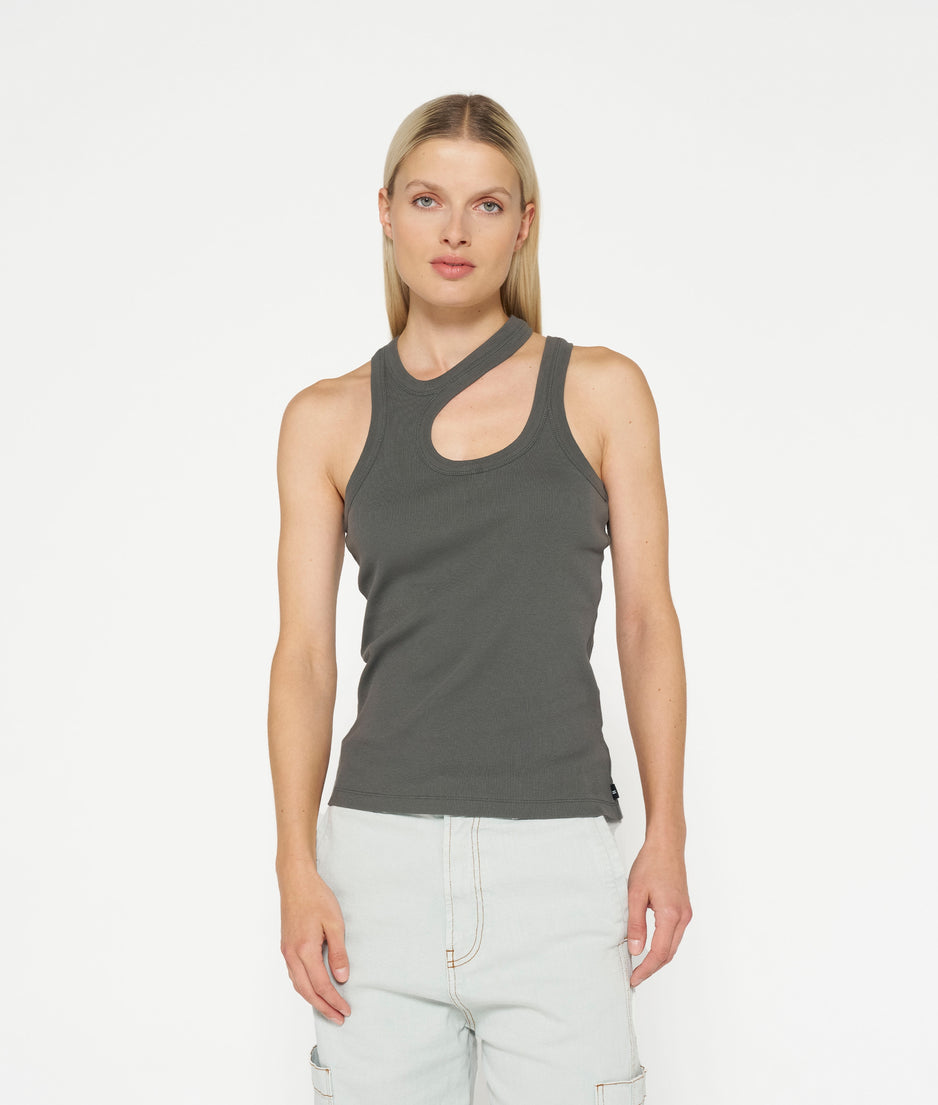 cut out tank top rib | oil grey
