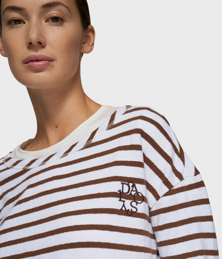 long sleeve tee stripes | white/dark truffle