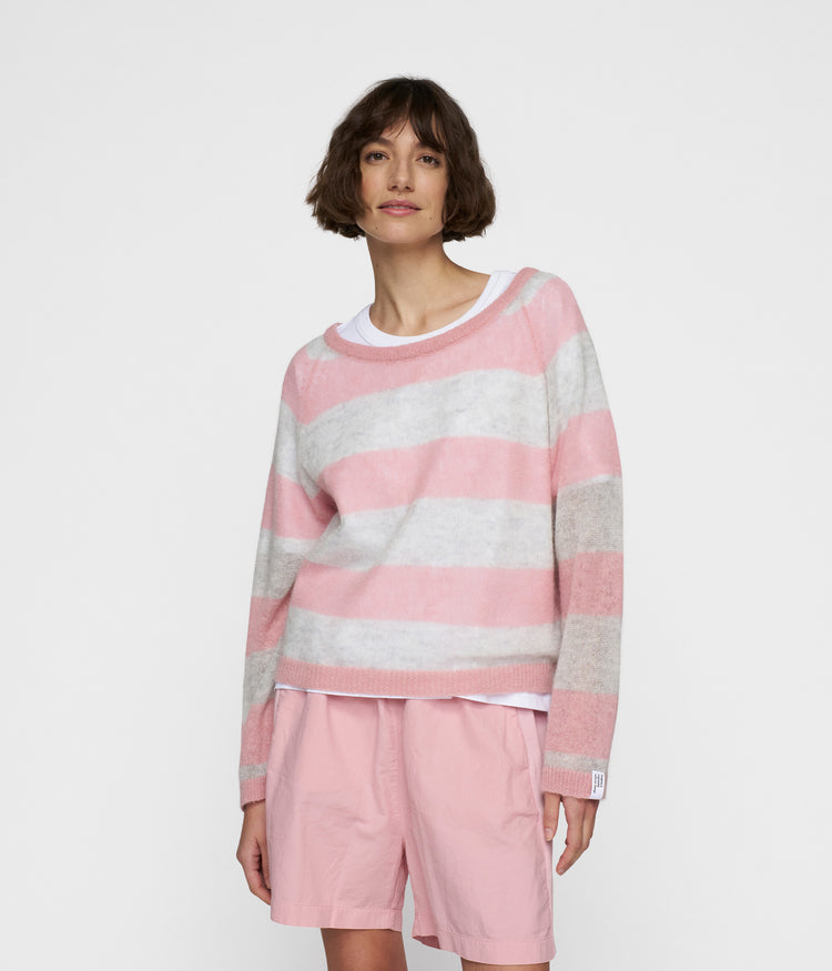 thin knit sweater | dark raspberry/white grey melee