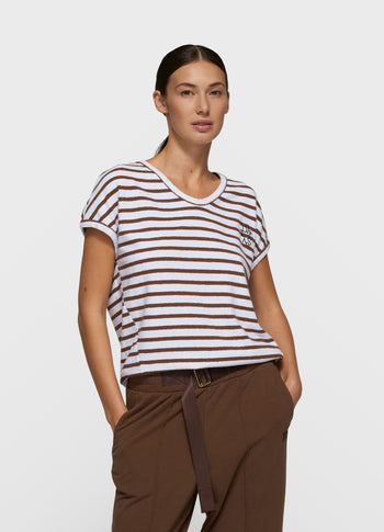 v-neck tee stripes | white/dark truffle