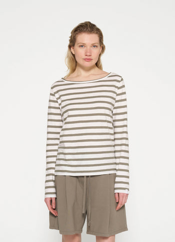 long sleeve tee stripes | ecru/sage