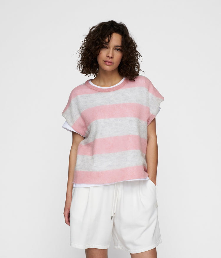 thin knit tee | dark raspberry/white grey melee