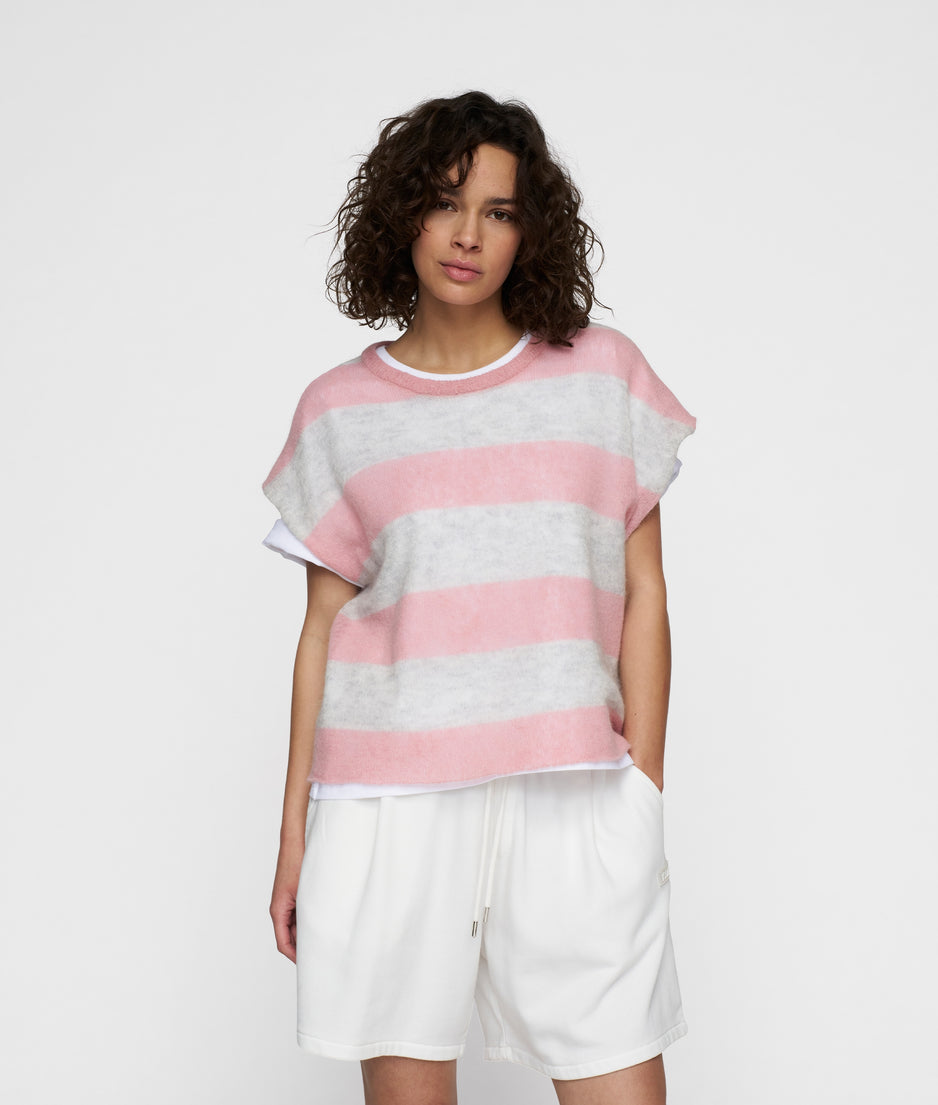 thin knit tee | dark raspberry/white grey melee