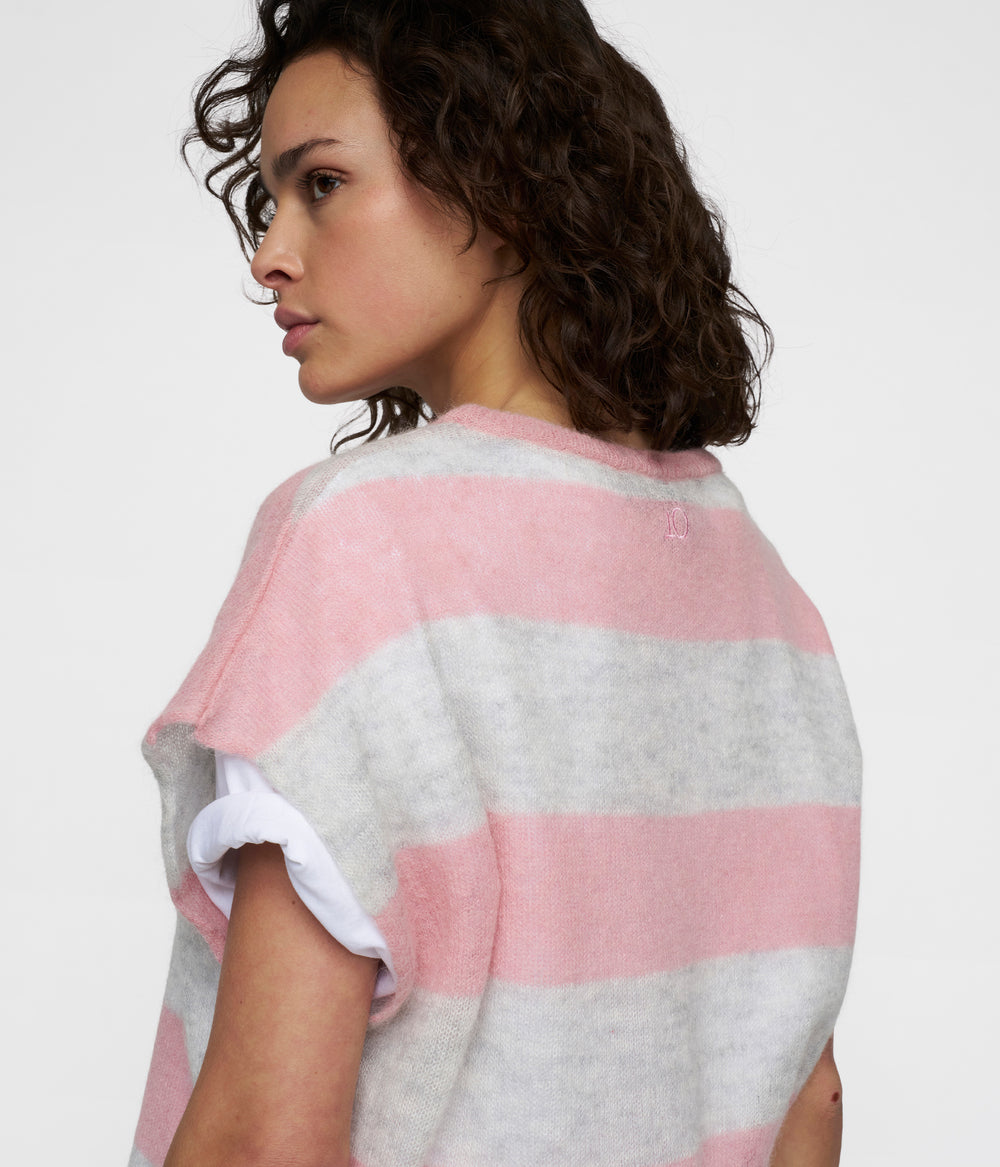 thin knit tee | dark raspberry/white grey melee