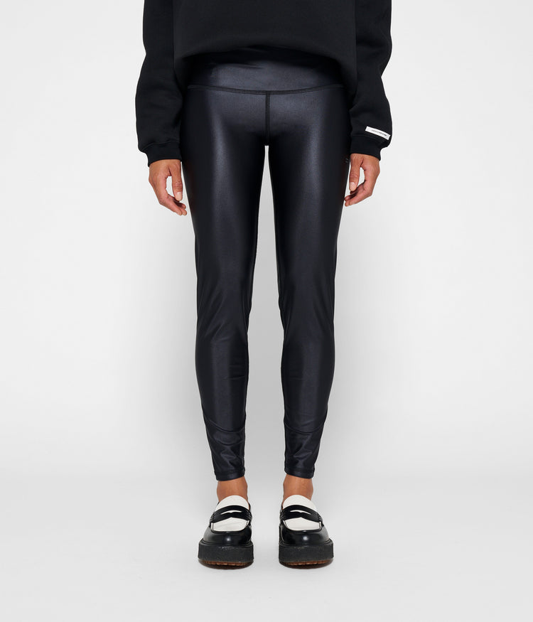 metallic yoga leggings | black