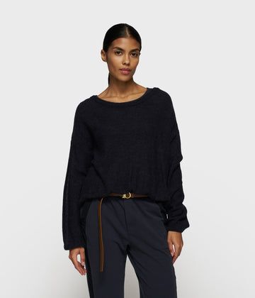 loose thin knit sweater | dark navy