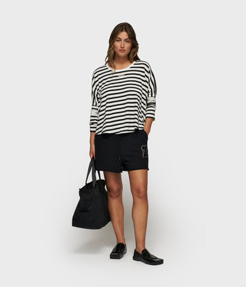 loose long sleeve tee modal stripes | ecru/black