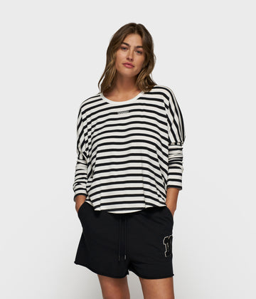 loose long sleeve tee modal stripes | ecru/black
