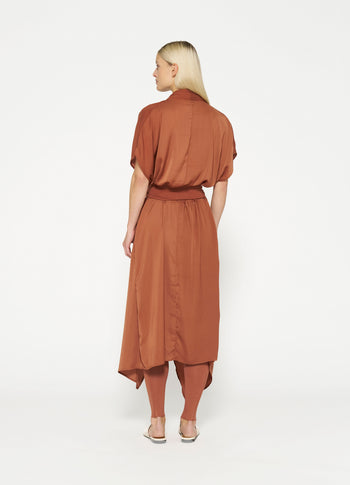 satin kimono dress | saddle brown