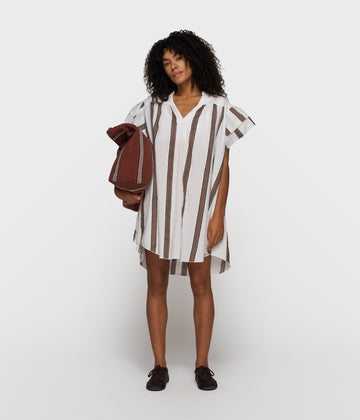 ruffle dress stripes | ecru