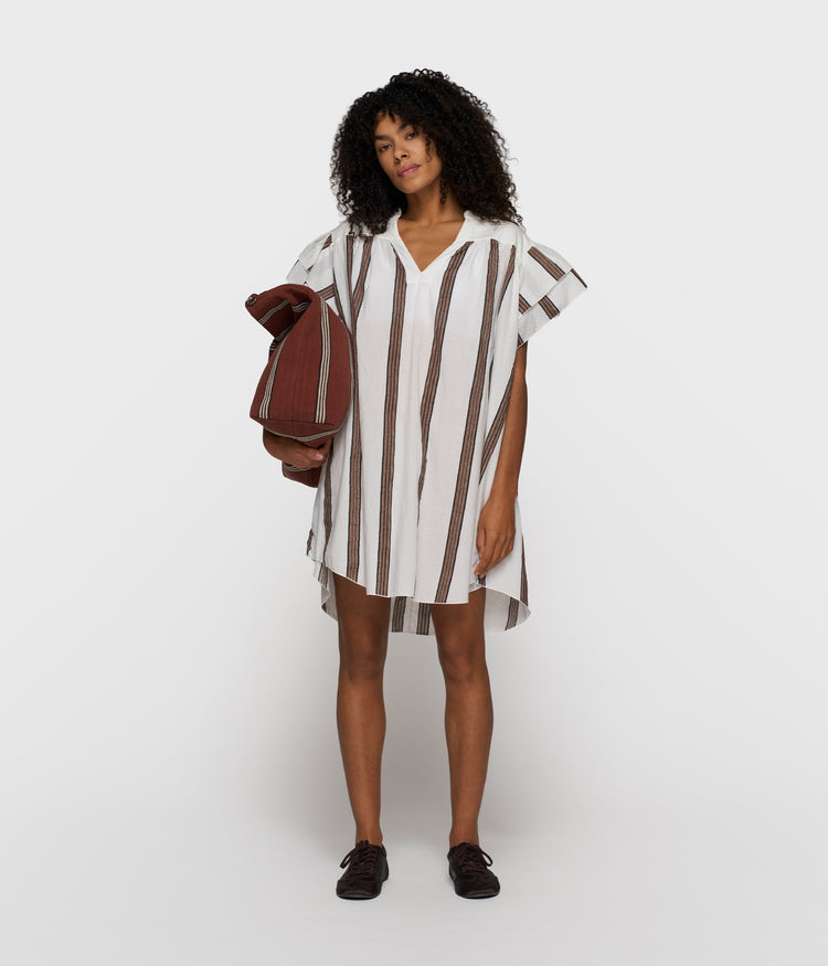ruffle dress stripes | ecru