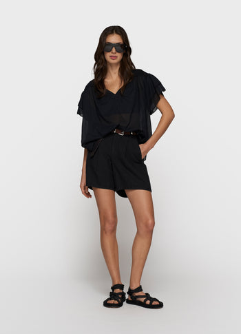 a-line ruffle top | black