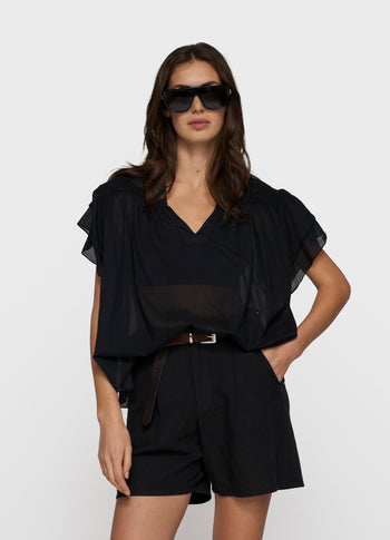 a-line ruffle top | black