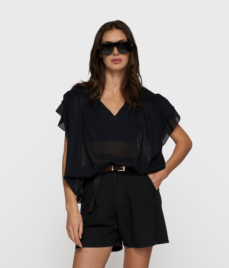 a-line ruffle top | black