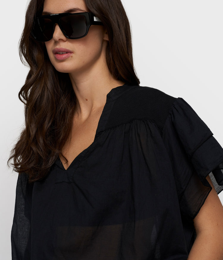 a-line ruffle top | black