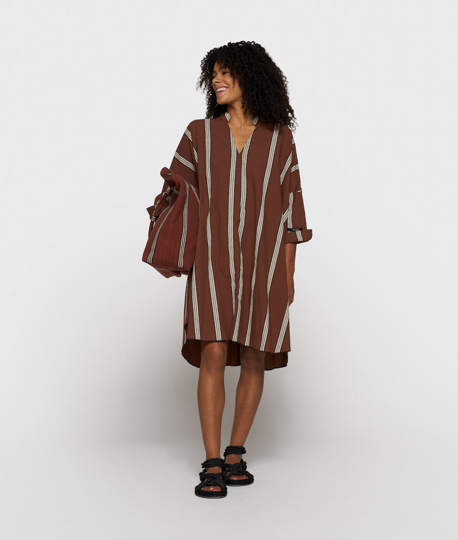 a-line tunic stripes | deep brown