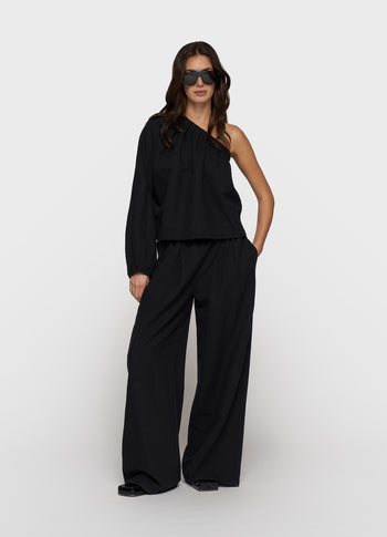 one shoulder top linen | black