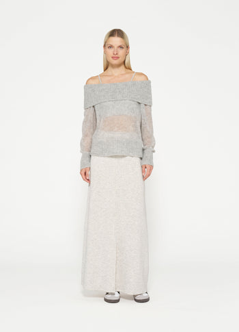 thin off shoulder sweater | light grey melee
