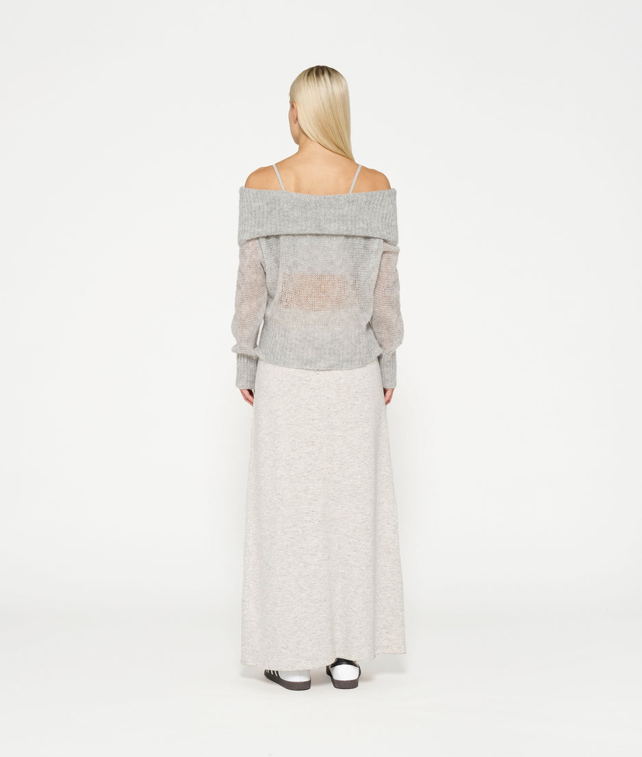 thin off shoulder sweater | light grey melee