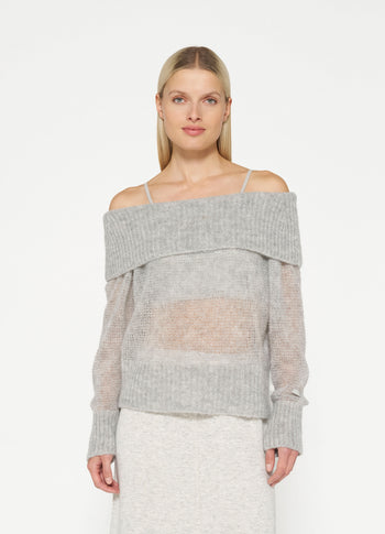 thin off shoulder sweater | light grey melee