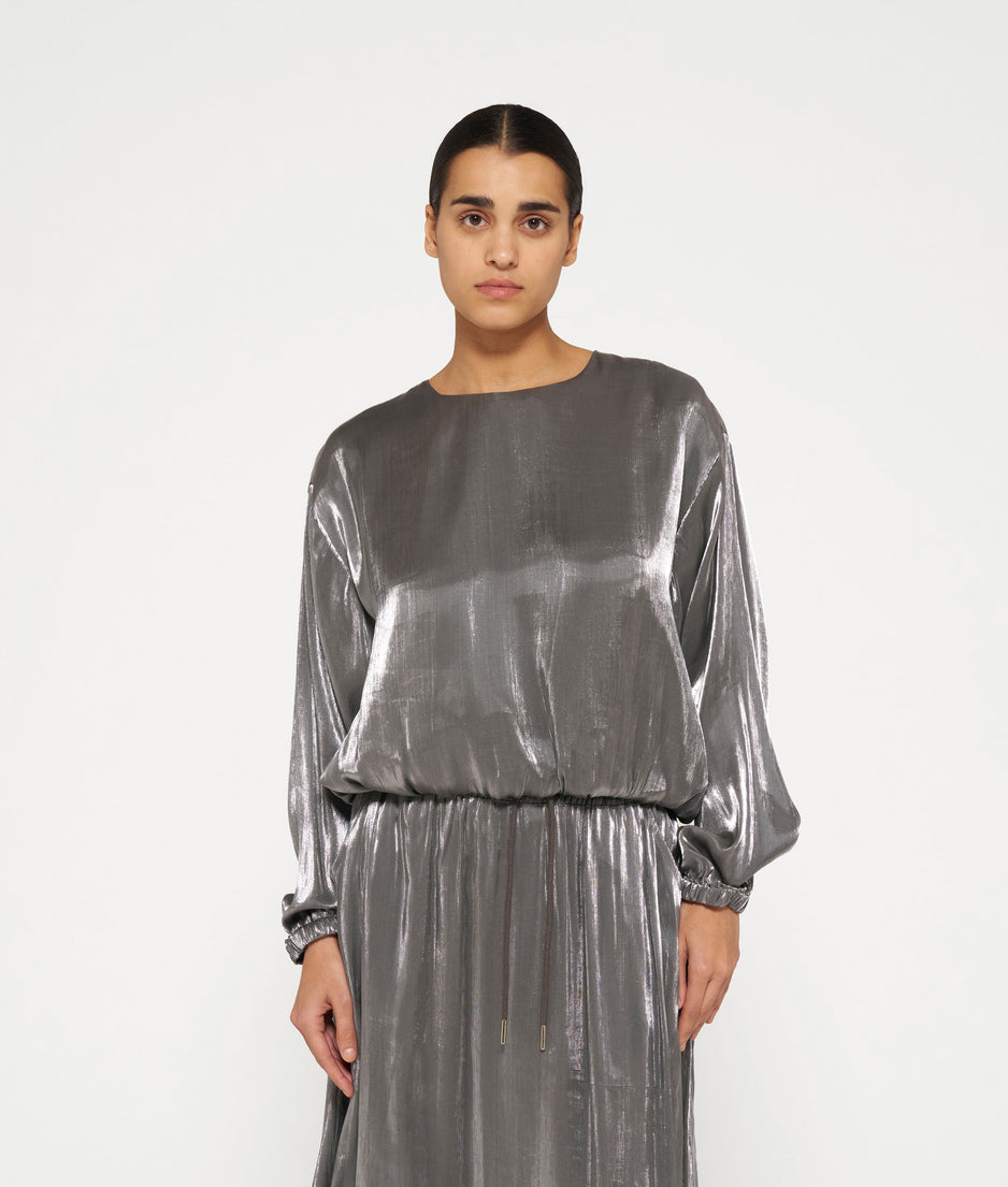 shiny balloon blouse | silver