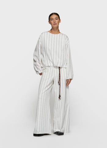 wide jogger pinstripe | ecru