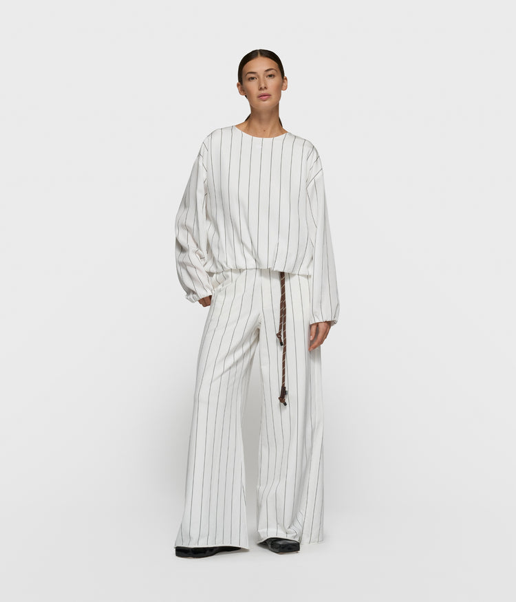 wide jogger pinstripe | ecru