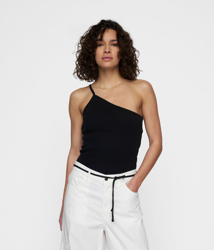 one shoulder ballet top | black