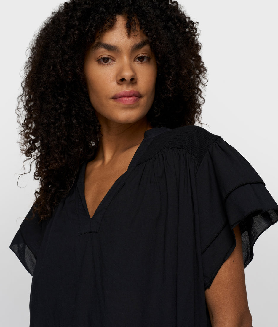 a-line ruffle dress | black