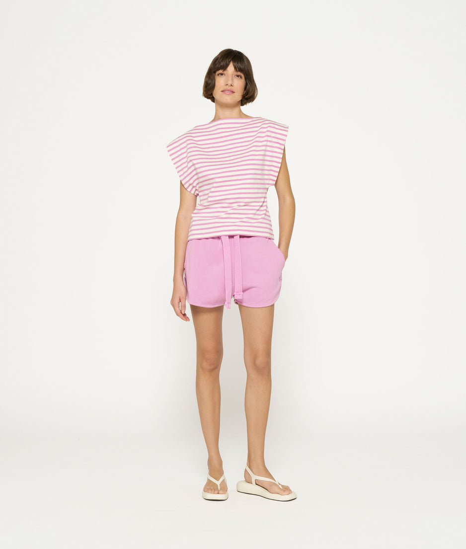 squared proud tee stripes | ecru/violet