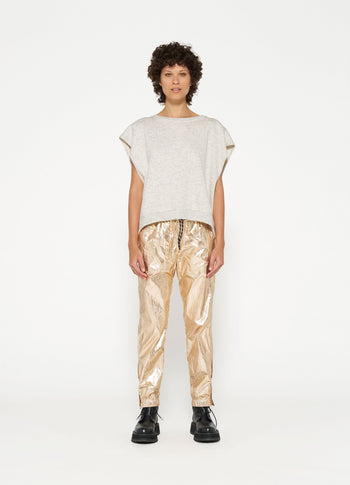 metallic pants | rose gold