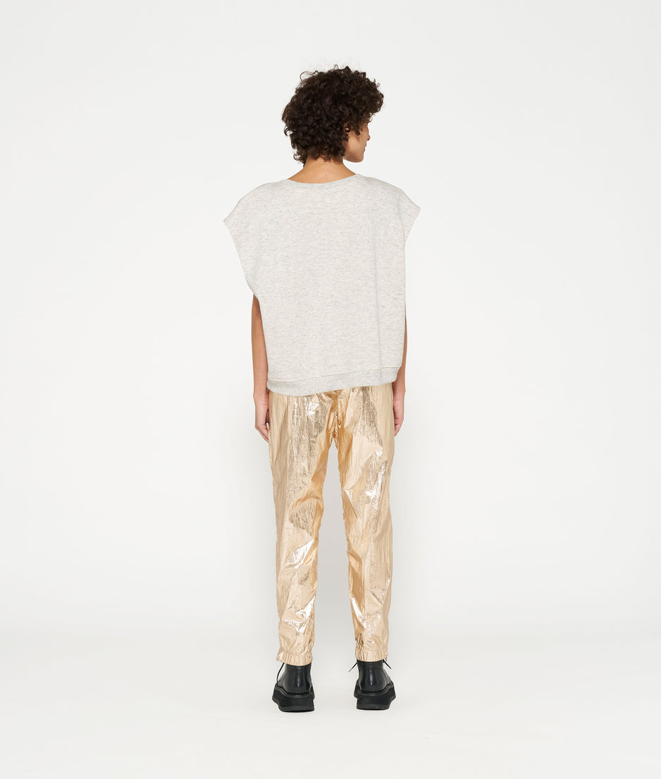 metallic pants | rose gold