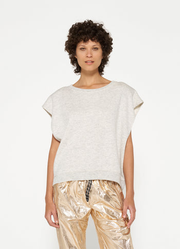 padded shoulder knit top | white grey melee