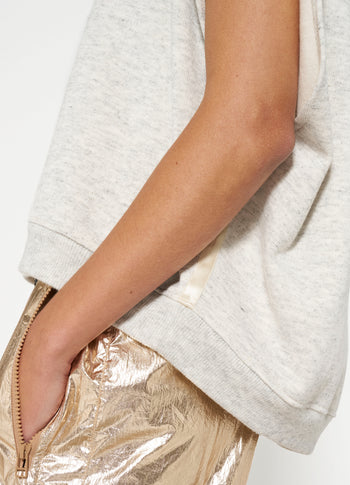 padded shoulder knit top | white grey melee