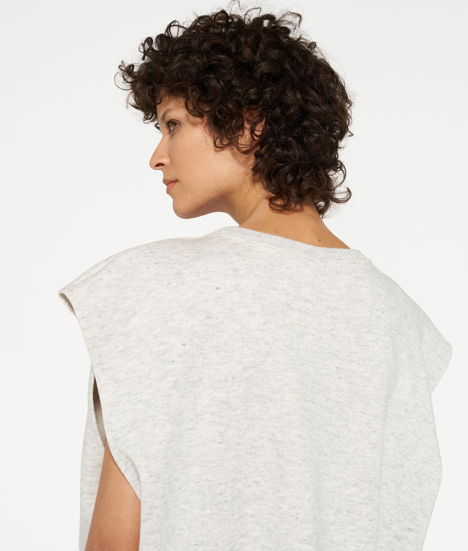 padded shoulder knit top | white grey melee