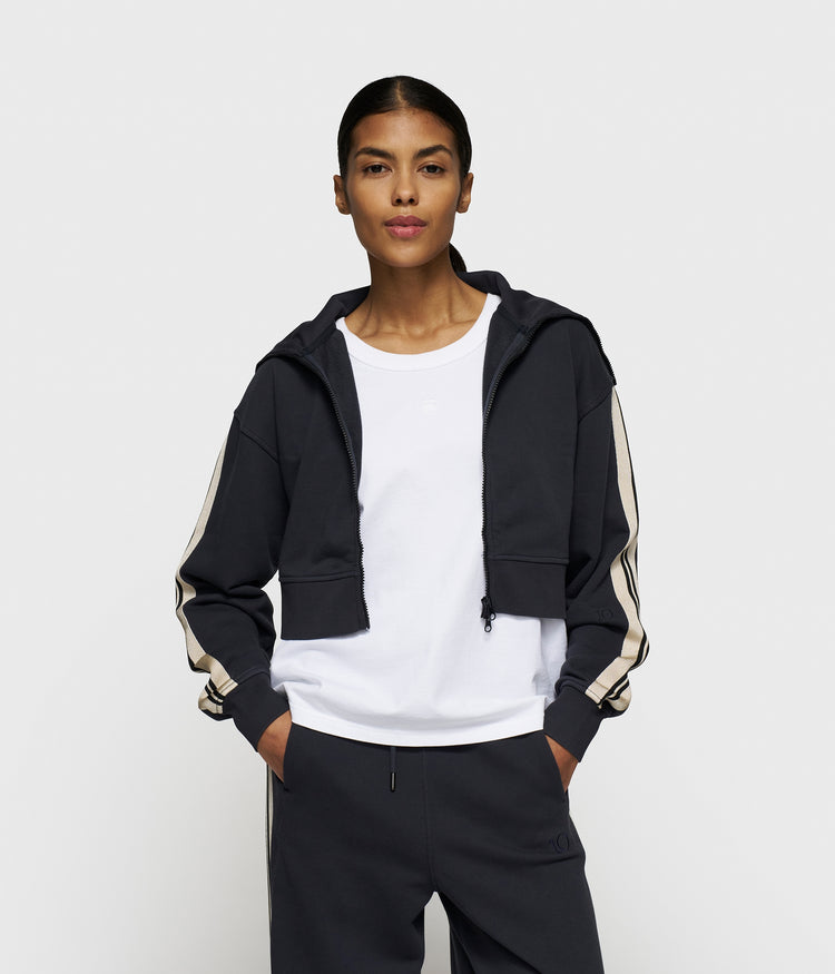 cropped zip cardigan fleece | dark navy