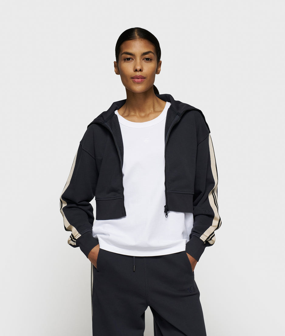 cropped zip cardigan fleece | dark navy