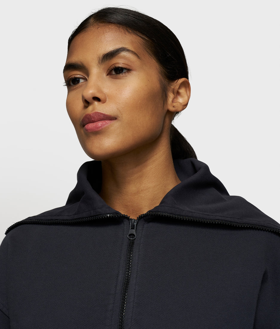 cropped zip cardigan fleece | dark navy