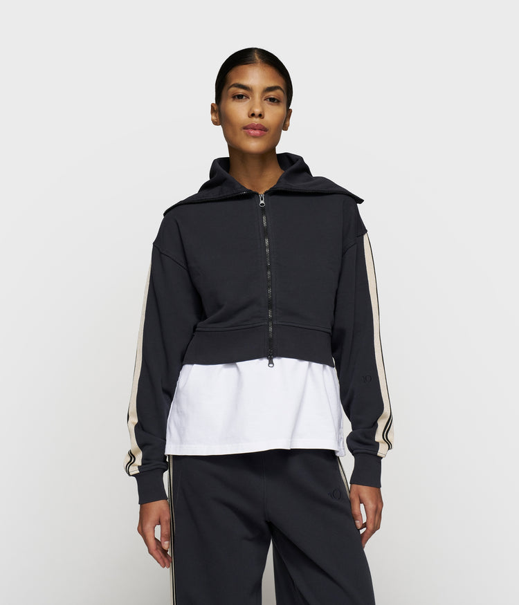 cropped zip cardigan fleece | dark navy