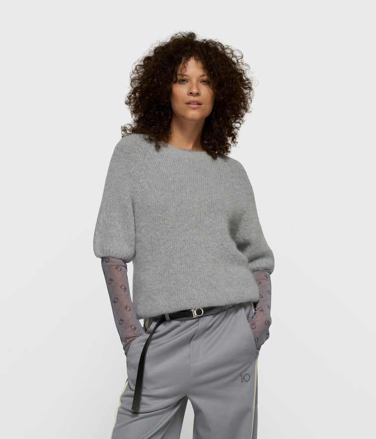 short sleeve knit sweater | light graphite