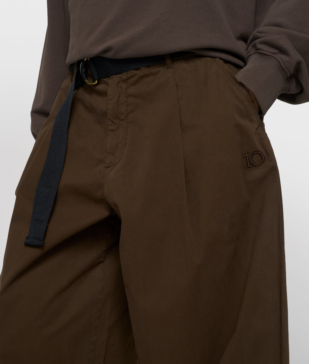 wijde twill broek | brown