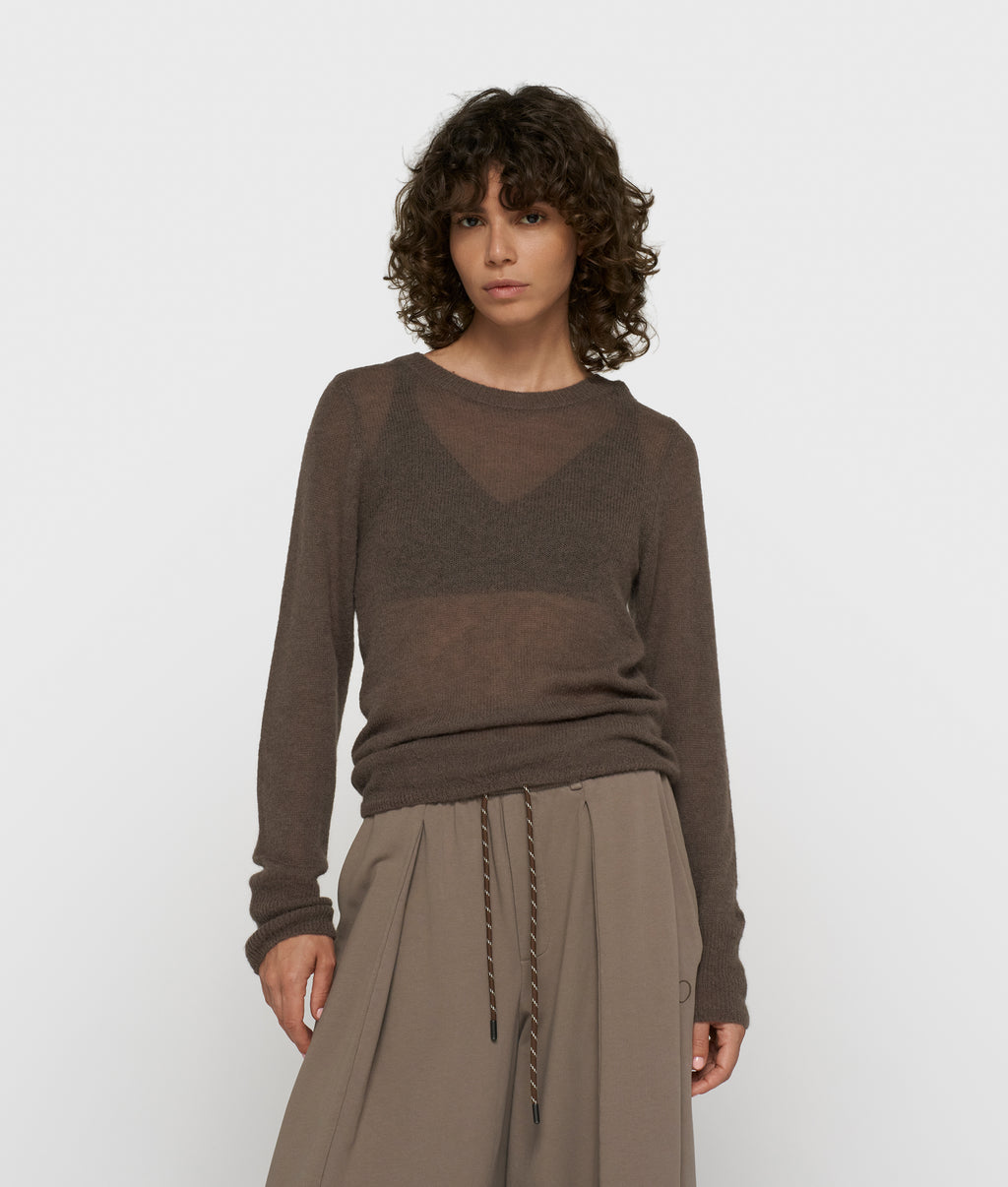 slim fit dungebreide trui | brown grey